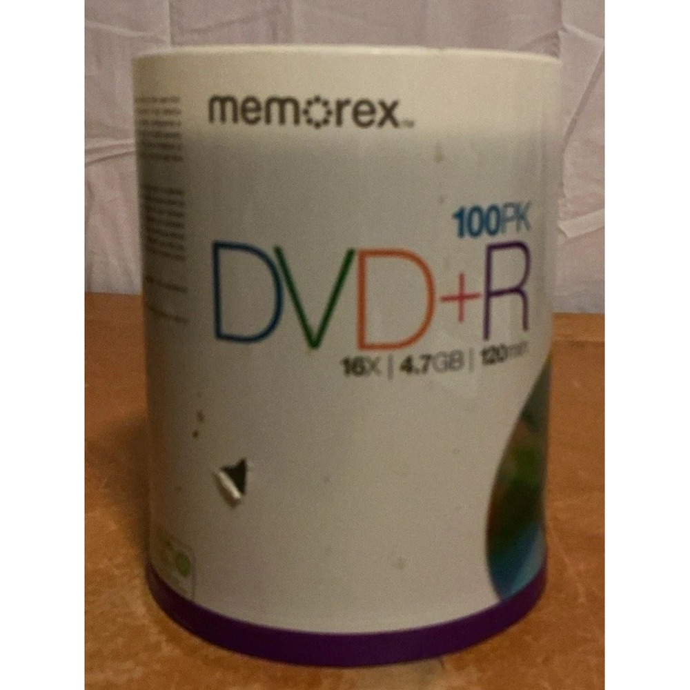 Memorex 100 Pack DVD+R 16X 4.7Gb 120 Minutes New Sealed Stack